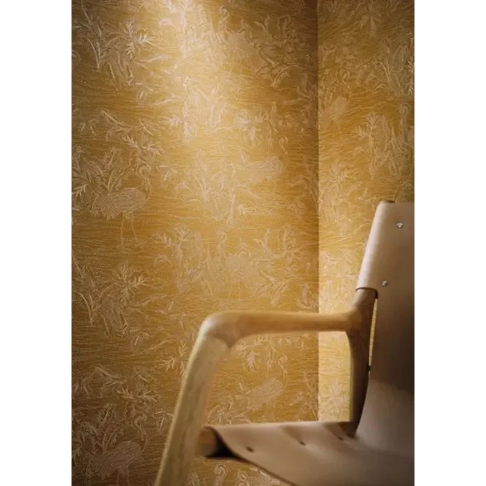 Casamance|Kranichtapete grün dekorativer Metalleffekt|Tapeten