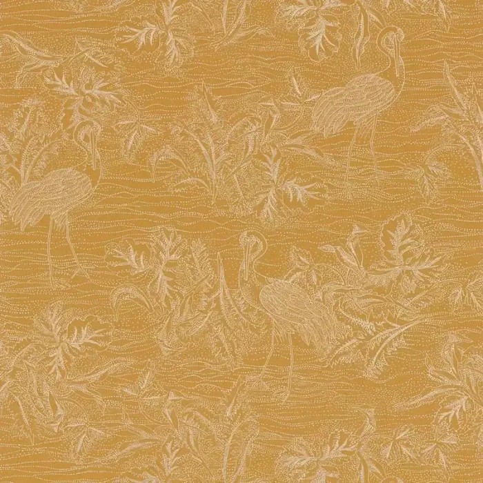 Casamance|Papel pintado grullas naranjas estilo metalizado elegante|Oriental