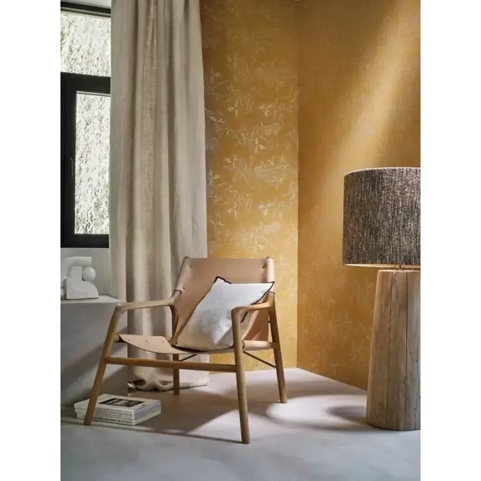 Casamance|Kranichtapete orange eleganter Metallstil|Orientalisch