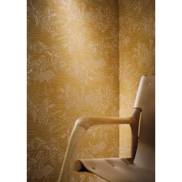 Casamance|Papel pintado grullas naranjas estilo metalizado elegante|Oriental
