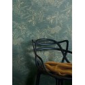 Casamance|Wallpaper green and gold cranes metallic finish|Wallpaper