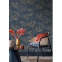 Casamance|Wallpaper blue decorative cranes metallic effect|Wallpaper