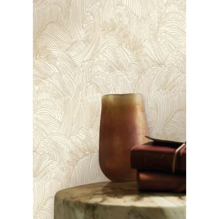 Casamance|Papel pintado abstracto oleaje blanco con dorado metalizado|Abstracto