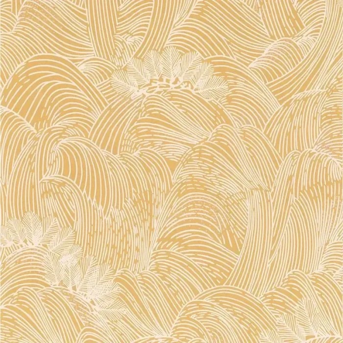 Casamance|Papel pintado abstracto oleaje amarillo con brillo metálico|Papel Pintado