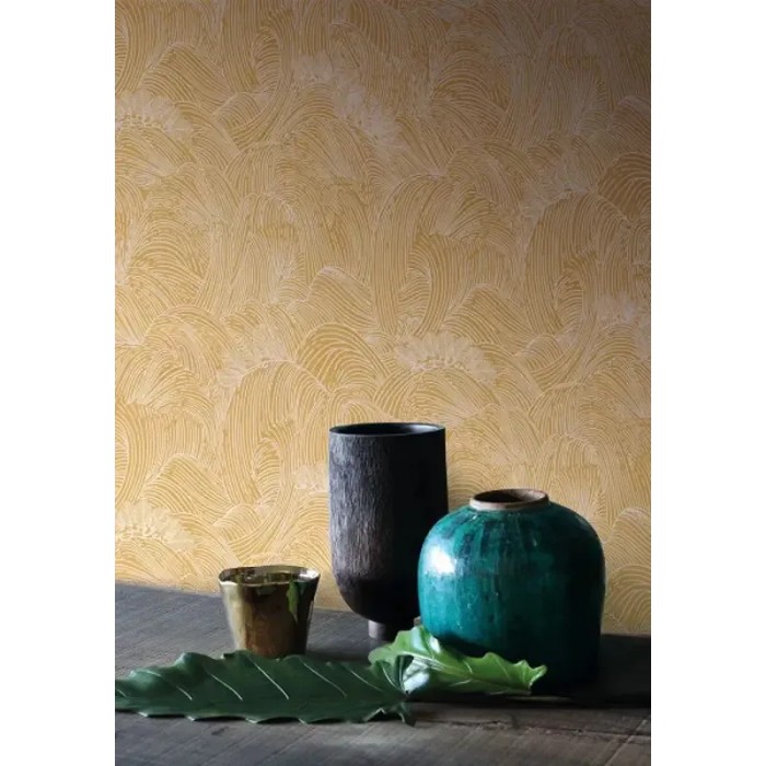 Papel pintado abstracto oleaje verde con reflejos metálicos - Casamance L'ile Aux Oiseaux 75902140