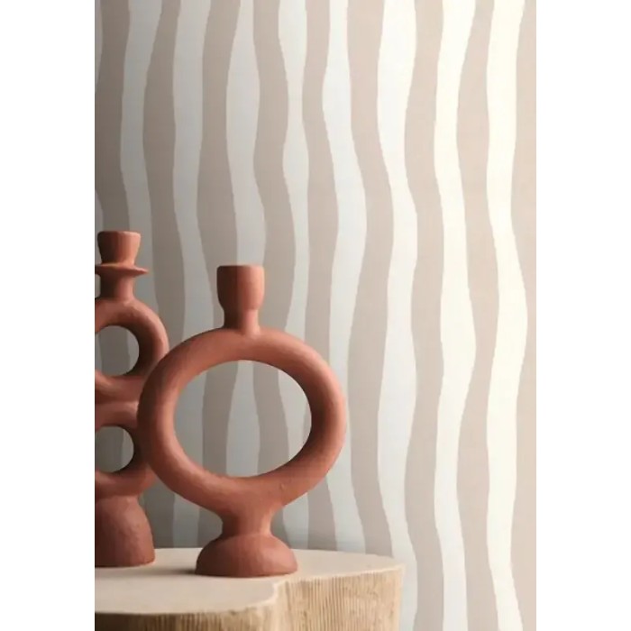 Casamance|Wavy pastel beige striped wallpaper|Stripes