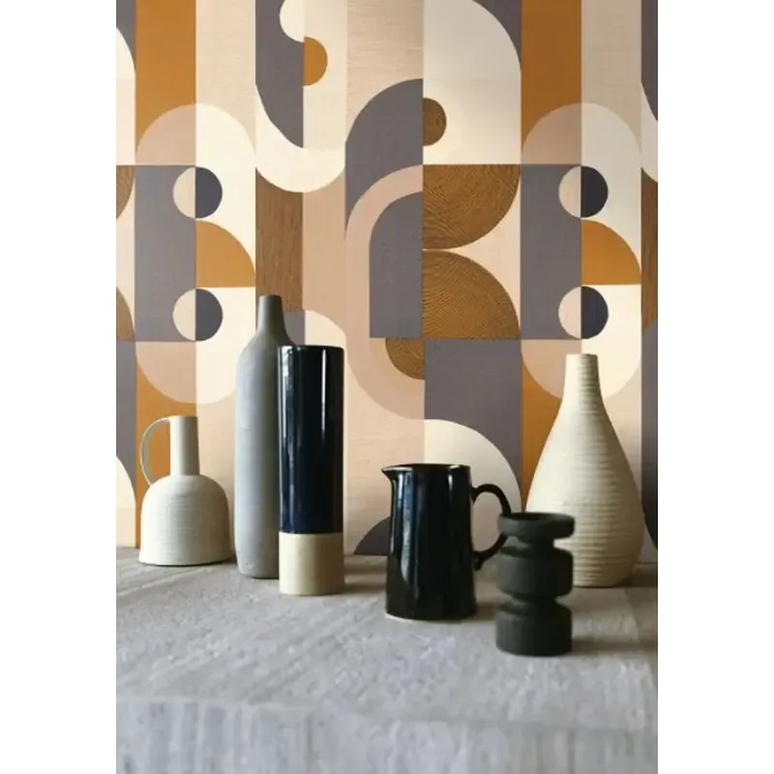 Casamance|Abstrakte Geometrische Tapete farbig Leinwand-Effekt|Retro