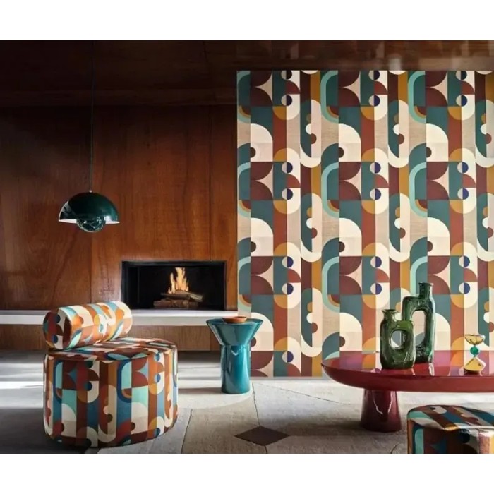 Casamance|Papier peint géométrique abstrait multicolore design moderne|Rétro