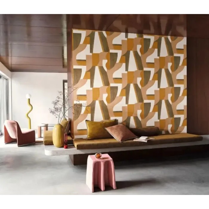 Papel pintado geométrico naranja estilo acuarela artística - Casamance Mouvements 76001834