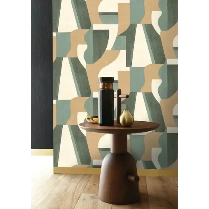 Casamance|Papel pintado geométrico verde con efecto acuarela|Abstracto