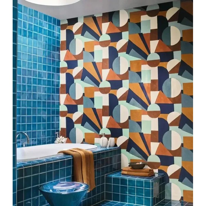 Casamance|Papel pintado geométrico colorido estilo Delaunay texturizado|Retro