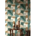 Casamance|Papel pintado geométrico verde estilo Delaunay|Abstracto