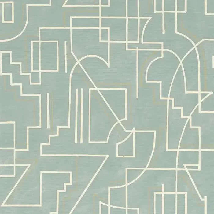 Casamance|Papel pintado geométrico verde líneas abstractas estilo moderno|Geométrico