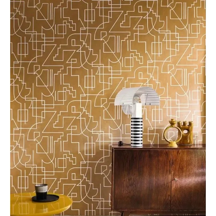 Papel pintado geométrico naranja mostaza líneas entrelazadas - Casamance Mouvements 76021528