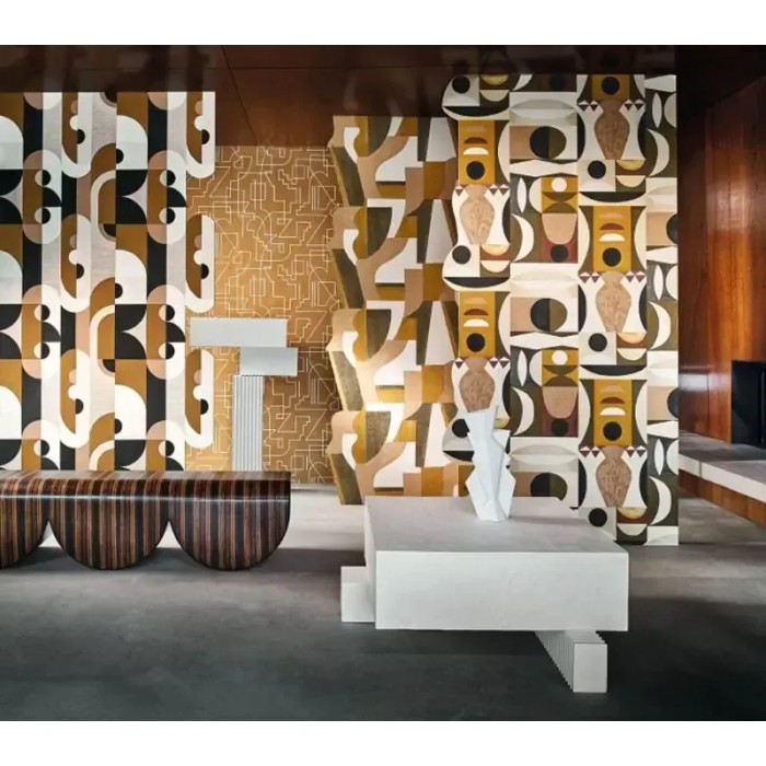 Casamance|Wallpaper geometric mustard orange interlaced lines|Wallpaper