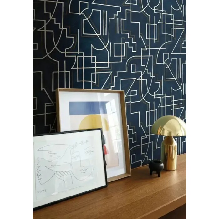 Papel pintado geométrico azul líneas contemporáneas - Casamance Mouvements 76021732