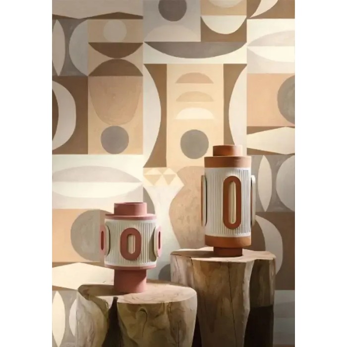 Casamance|Papel pintado geométrico beige inspirado en Auguste Herbín|Étnico
