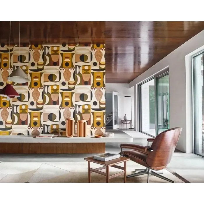 Casamance|Wallpaper geometric khaki yellow Herbin style|Ethnic