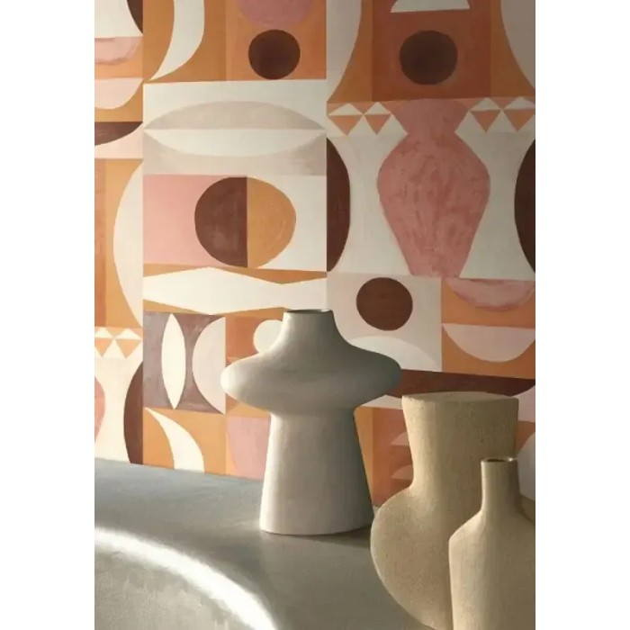 Casamance|Wallpaper geometric orange and pink inspired by Herbin|Wallpaper