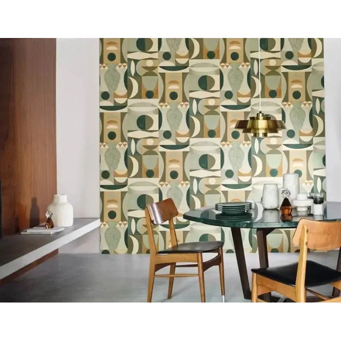 Papel pintado geométrico verde estilo Herbín artístico - Casamance Mouvements 76032650
