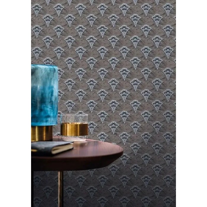 Casamance|Papel pintado geométrico abanicos marrón y plata|Papel Pintado