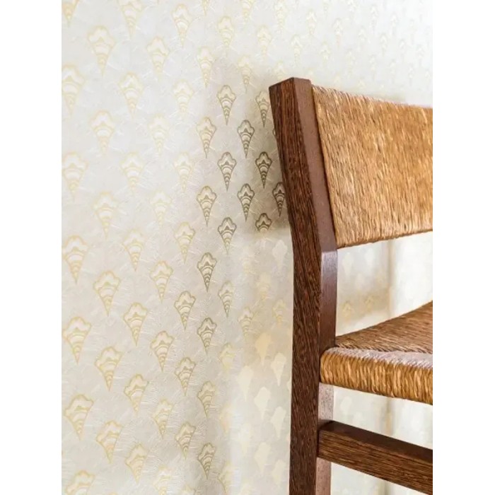 Papel pintado geométrico abanicos negro blanco y dorado - Casamance Mirage 75254384