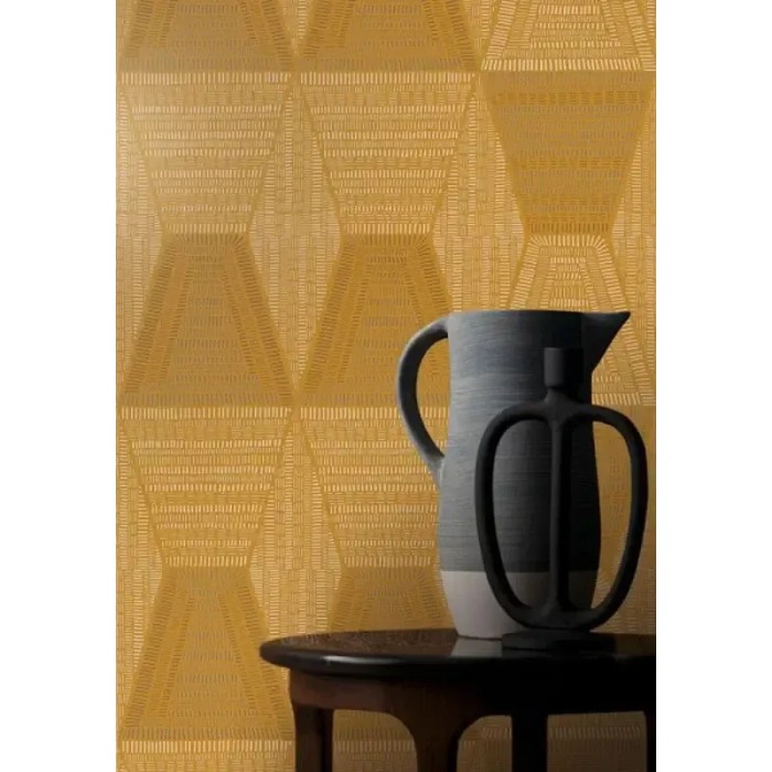 Casamance|Papier peint ethnique tribal africain jaune moutarde|Losanges