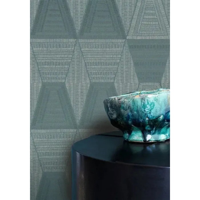 Casamance|Wallpaper ethnic African tribal green with gold|Rhombus