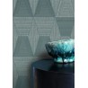Casamance|Papier peint ethnique tribal africain vert avec doré|Losanges