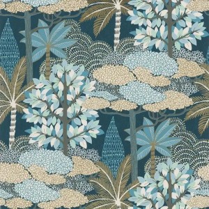 Casamance|Moderne Tapete Blumen Oasis schwarz-kupfer|Orientalisch