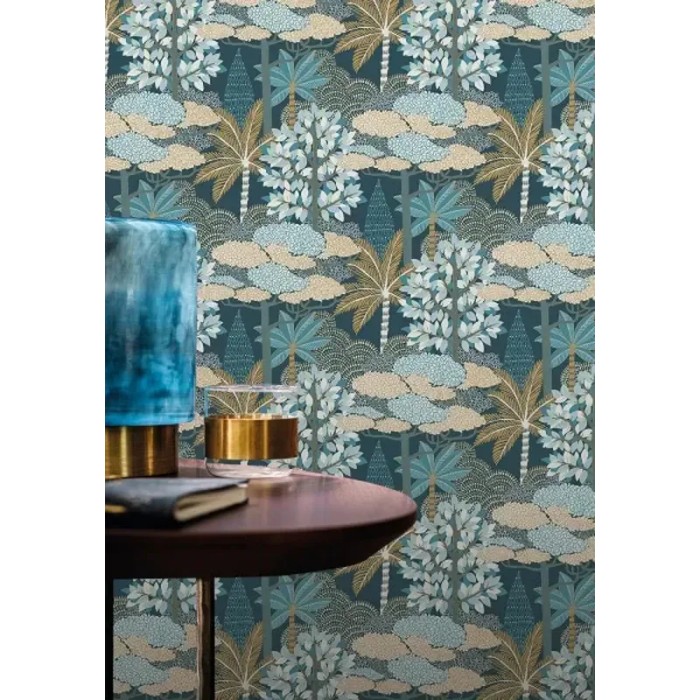 Casamance|Moderne Tapete Blumen Oasis blau-gold|Orientalisch