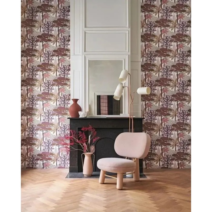Casamance|Wallpaper modern floral oasis white pink and gold|Oriental
