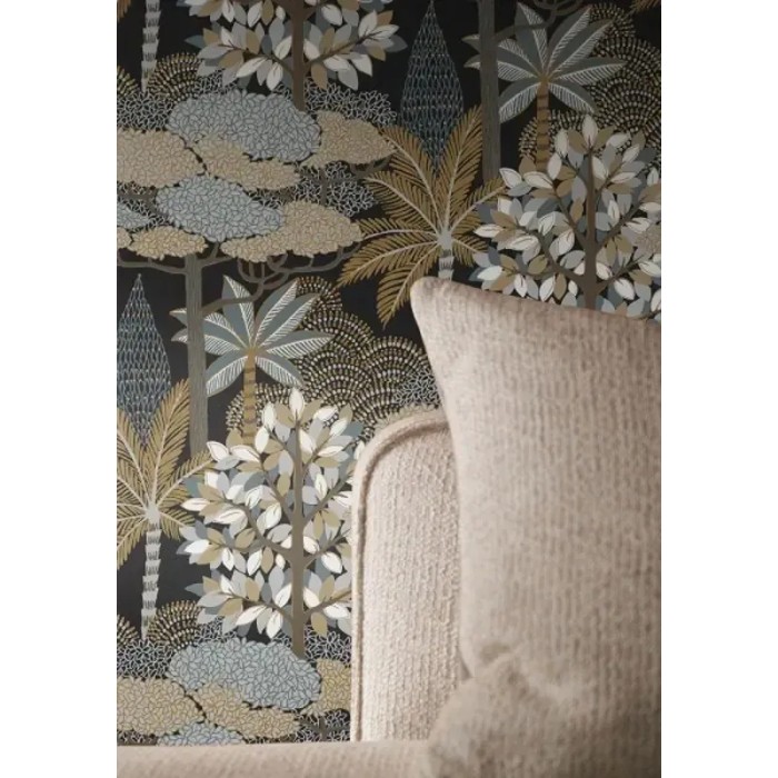 Casamance|Moderne Tapete Blumen Oasis schwarz-kupfer|Orientalisch