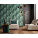 Papel pintado oasis floral moderno verde y dorado - Casamance Nuit D'orient 75380610