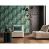 Casamance|Papier peint oasis floral moderne vert et doré|Oriental