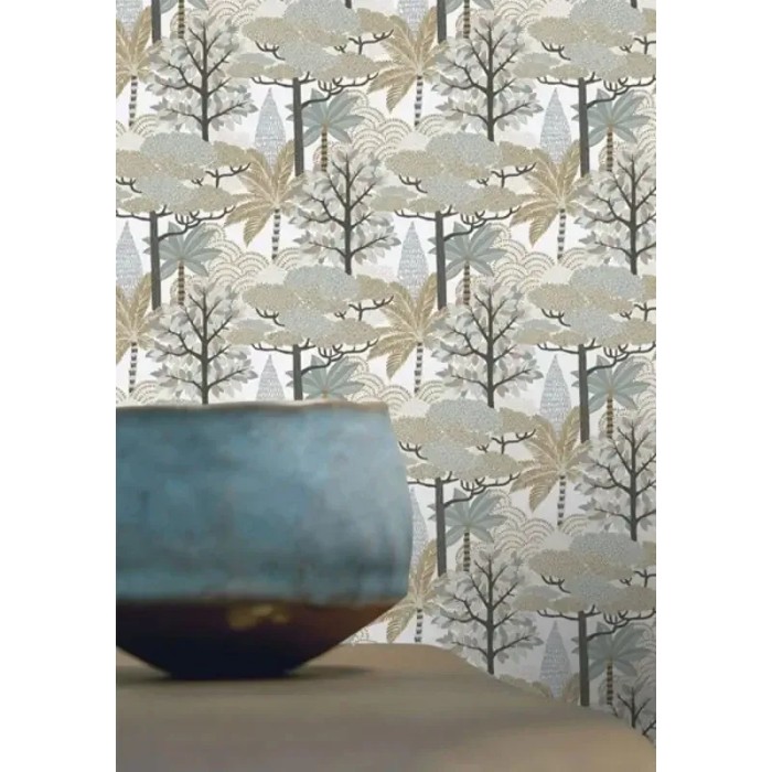 Casamance|Papel pintado oasis floral moderno tonos pastel dorados|Oriental