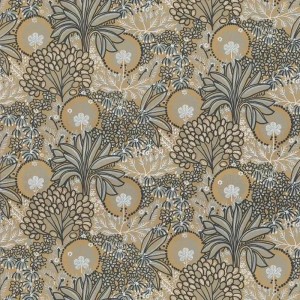 Casamance|Papier peint oasis floral moderne noir bleu et doré|Tropical