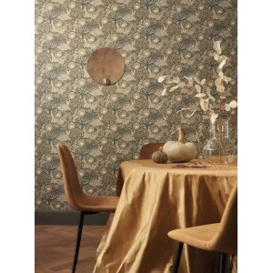 Casamance|Papier peint oasis floral moderne noir bleu et doré|Tropical 2
