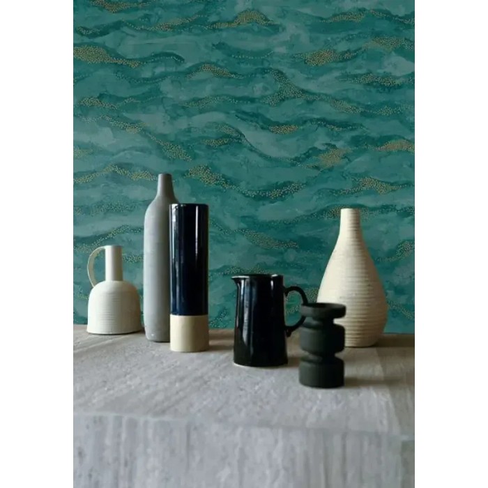 Casamance|Papier peint paysage marin aquarelle vert et doré|Oriental
