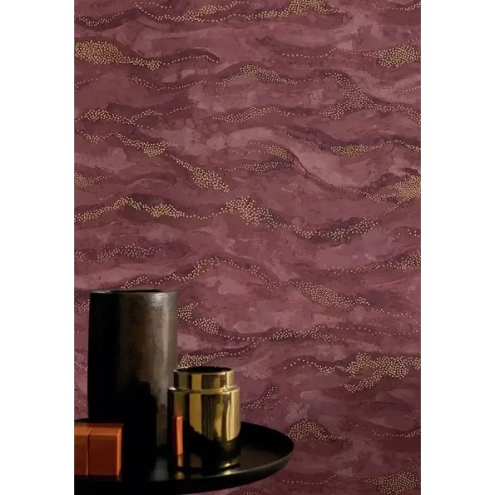 Casamance|Papel pintado paisaje marino acuarelado rosa y granate|Oriental