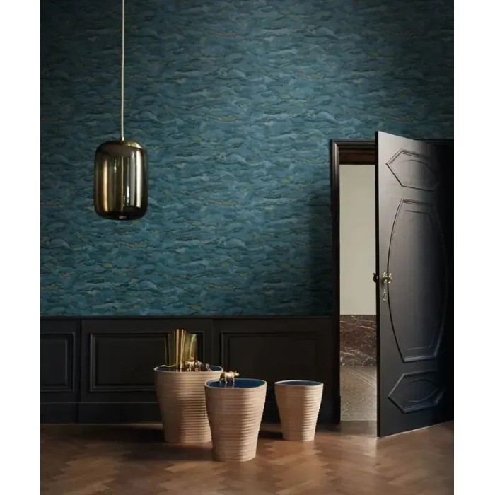 Casamance|Aquarell Tapete Meereslandschaft blau-gold|Orientalisch