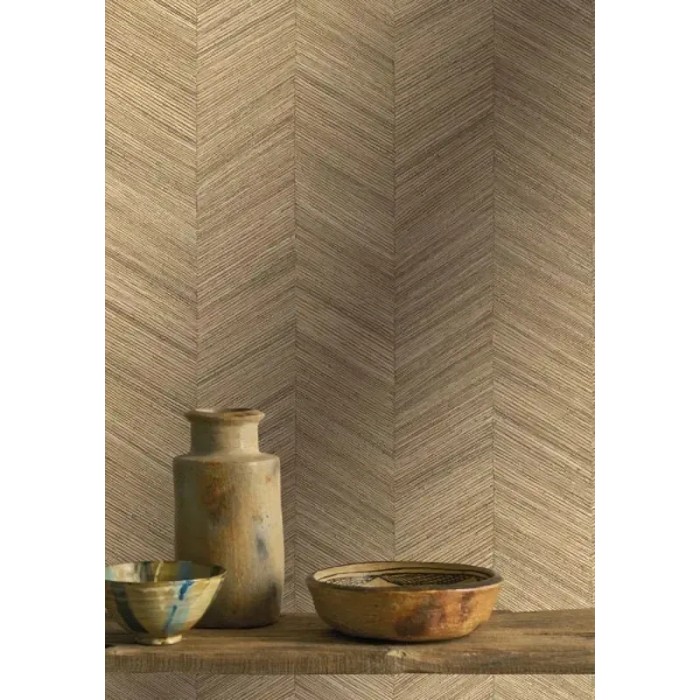 Casamance|Wallpaper herringbone woven natural fibers sand and brown|Wood Imitation