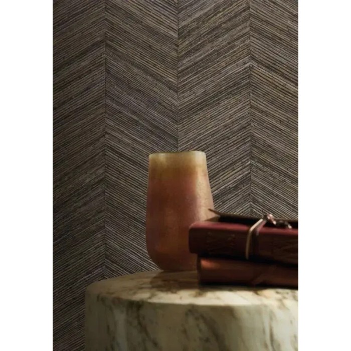 Casamance|Papel pintado espiga fibras naturales tejidas marrón y negro|Étnico