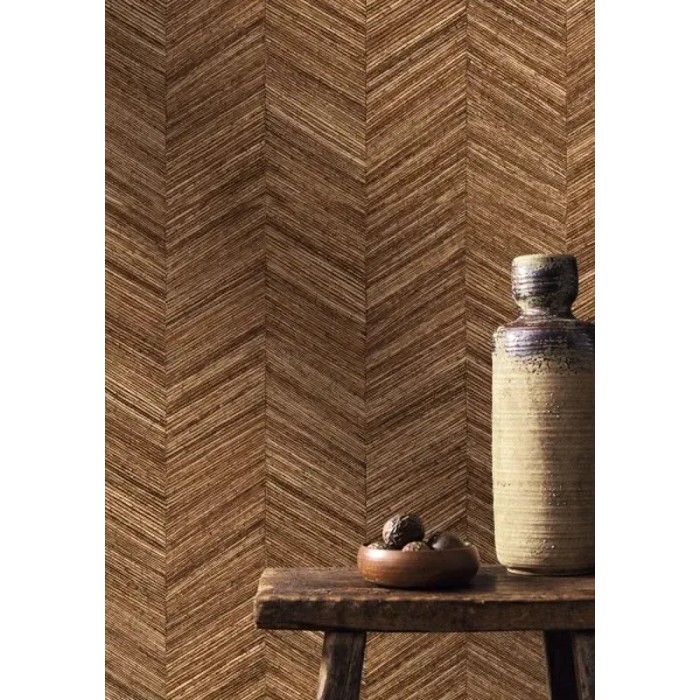 Casamance|Papel pintado espiga fibras naturales tejidas marrón oscuro|Alta Gama