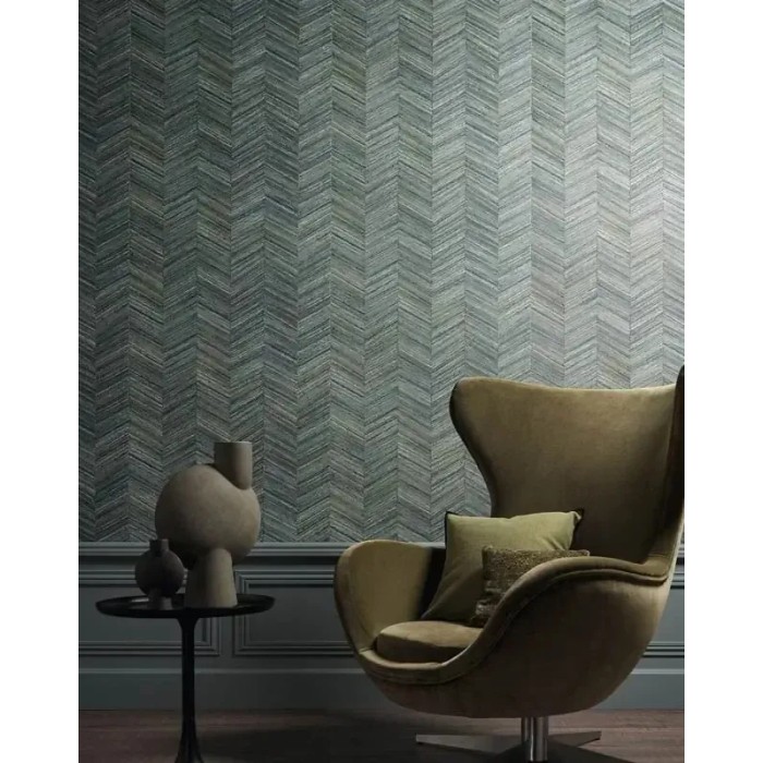 Casamance|Papier peint chevron fibres naturelles tissées vert olive|Imitation Bois