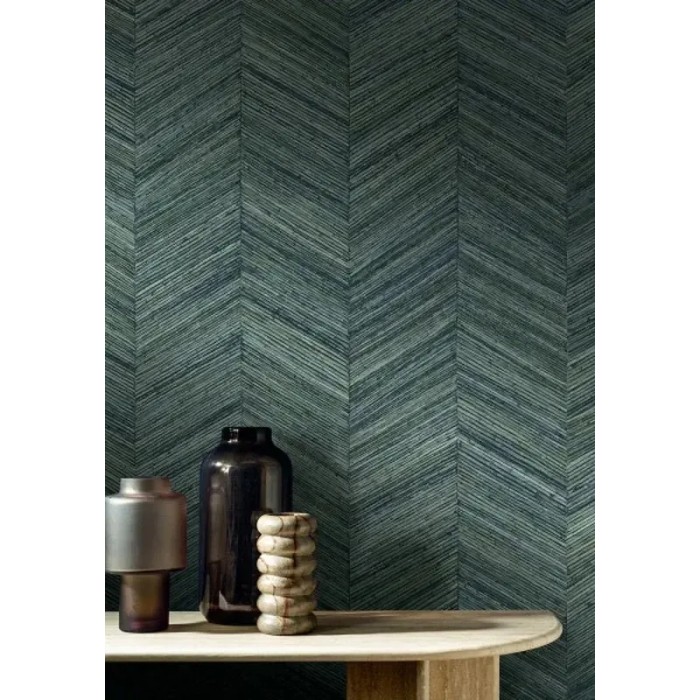 Casamance|Papier peint chevron fibres naturelles tissées vert olive|Imitation Bois