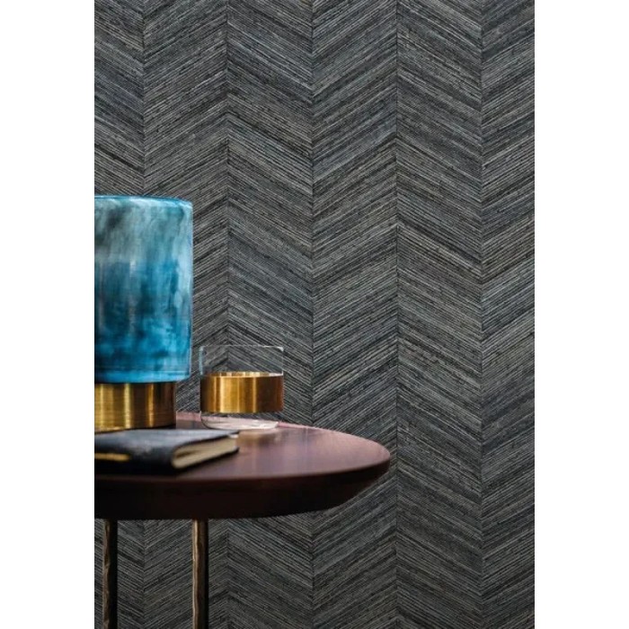 Casamance|Wallpaper herringbone woven natural fibers anthracite|Wallpaper