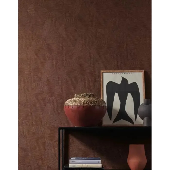Casamance|Papel pintado patchwork hojas modernas terracota y marrón|Alta Gama