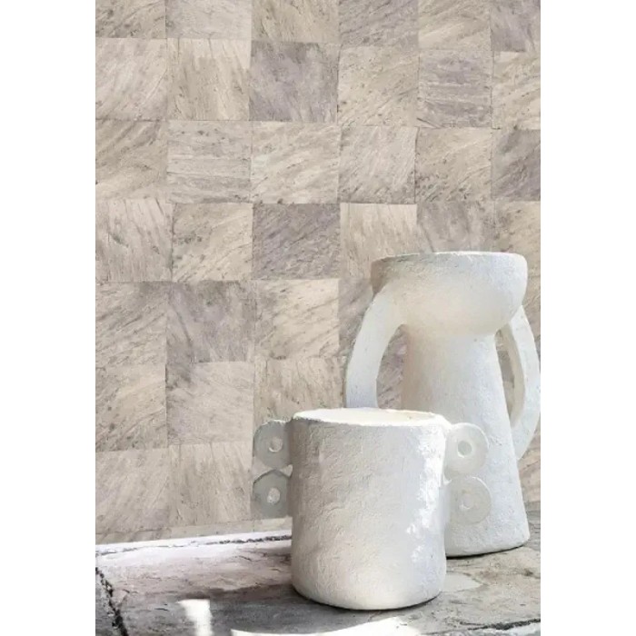 Casamance|Mosaik Tapete exotische Blätter Holzeffekt grau|Holzimitat