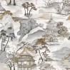 Casamance|Oriental Tapete Japanische Landschaft blau-grau und braun|Figurative